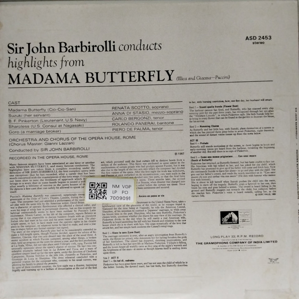 Sir John Barbirolli - Madama Butterfly Highlights (Vinyl)