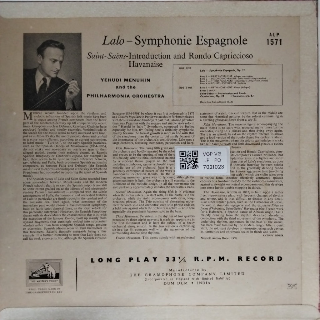 Yehudi Menuhin, Philharmonia Orchestra - Symphonie espagnole, Introduction and Rondo Capriccioso, Havanaise (Vinyl)