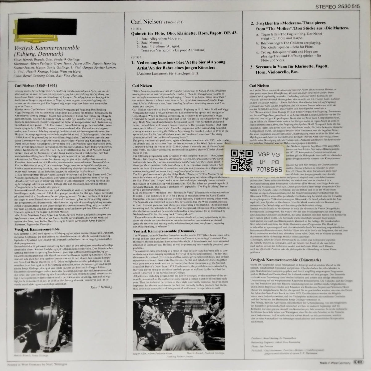 Carl Nielsen, Vestjysk Kammerensemble - Quintet for Wind (Vinyl)