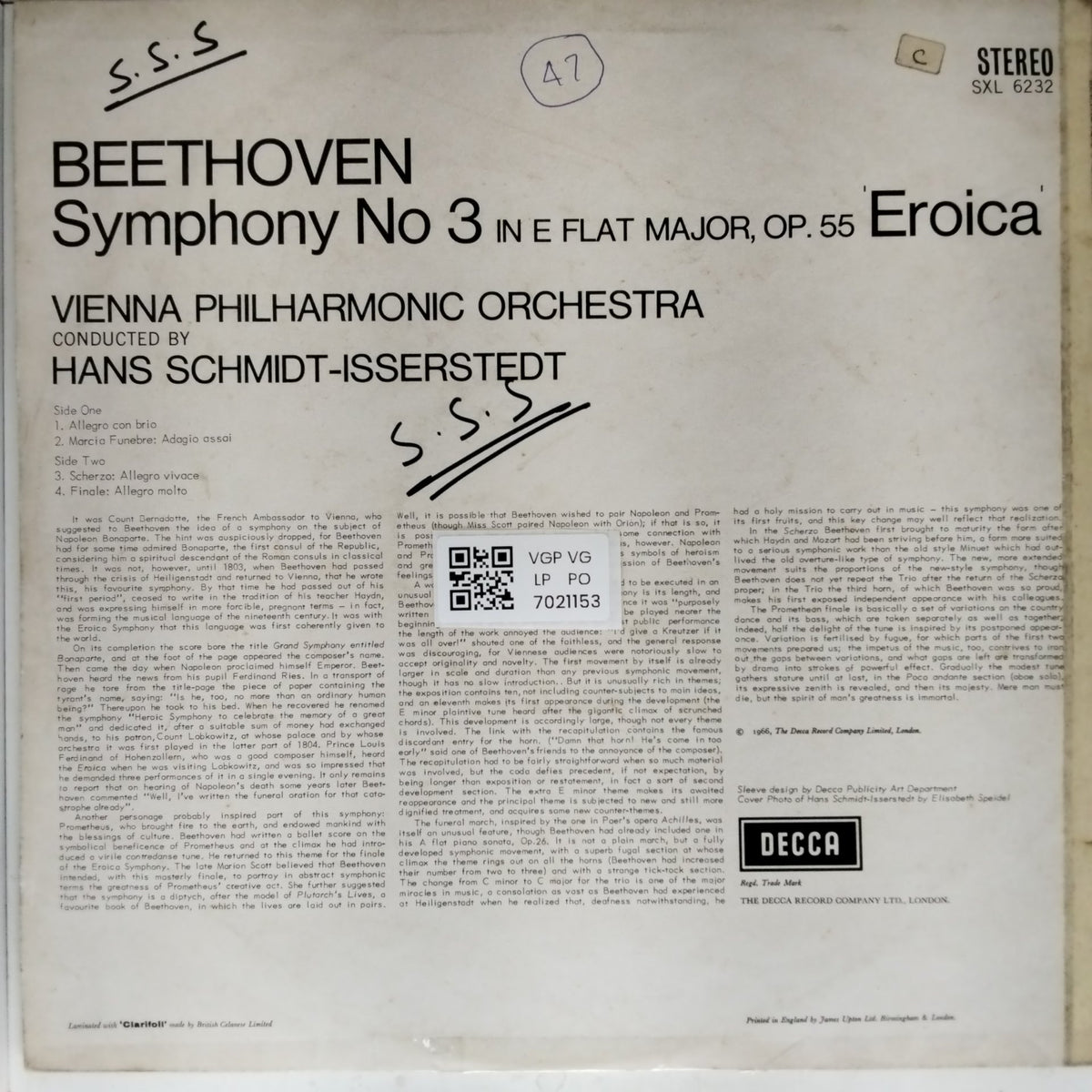 Hans Schmidt-Isserstedt, Vienna Philharmonic Orchestra - Beethoven Symphony No. 3 'Eroica' (Vinyl)