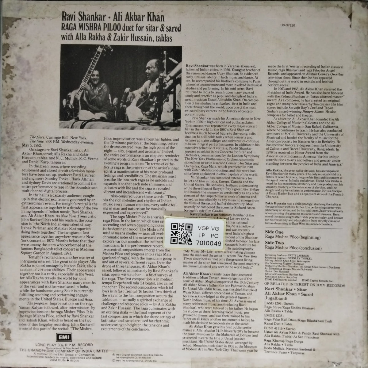 Ravi Shankar, Ali Akbar Khan - Raga Mishra Piloo: Duet for Sitar & Sarod (Vinyl)