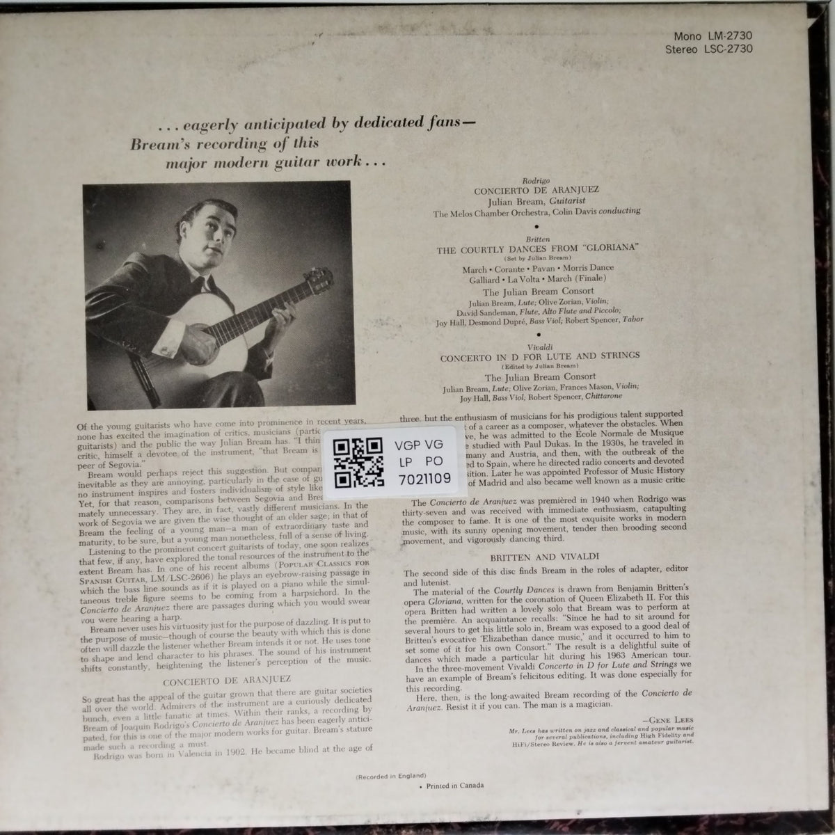 Julian Bream - Rodrigo: Concierto de Aranjuez for Guitar and Orchestra / Vivaldi: Concerto for Lute and Strings (Vinyl)