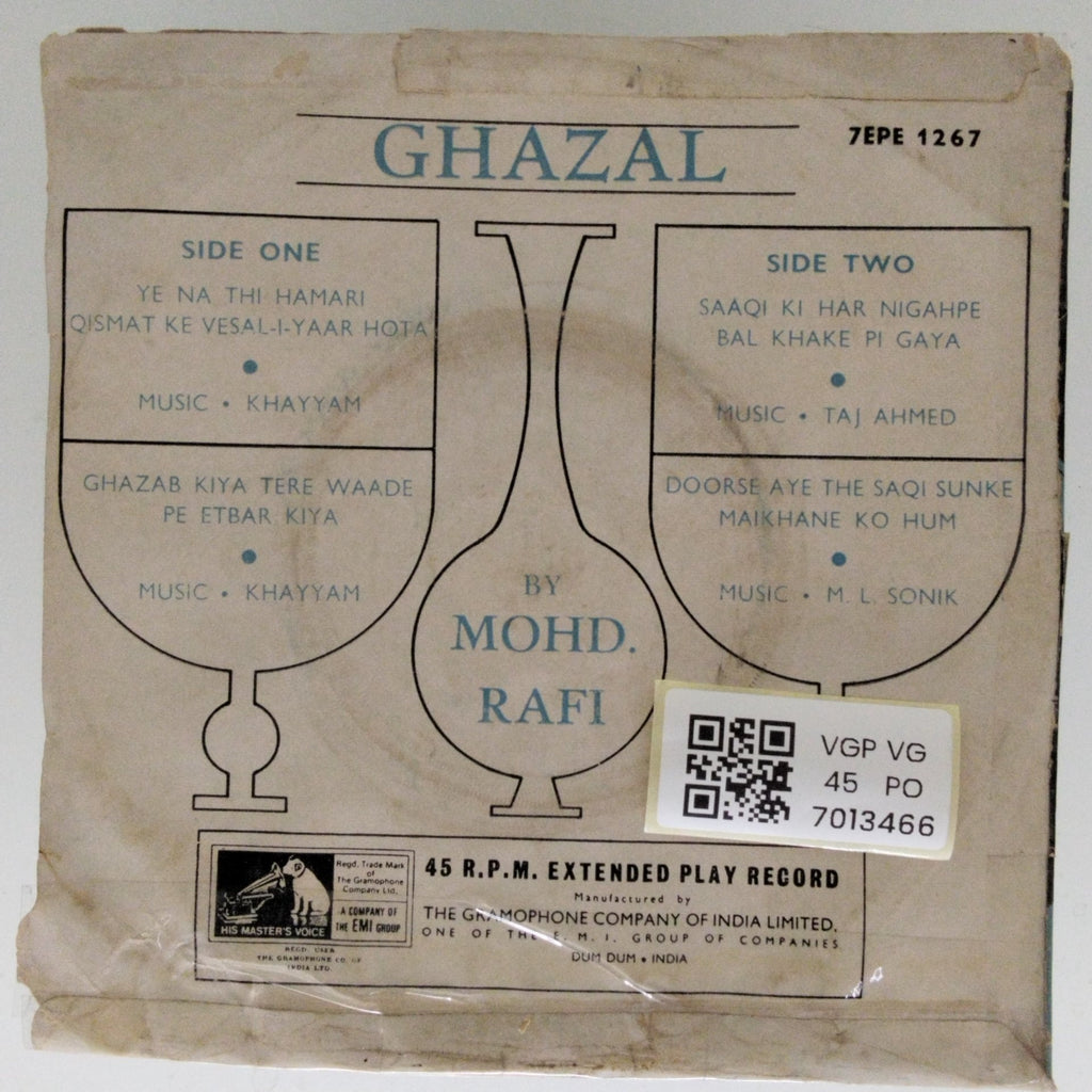Khayyam, Taj Ahmed, M. L. Sonik - Ghazal by Mohd. Rafi (45-RPM)