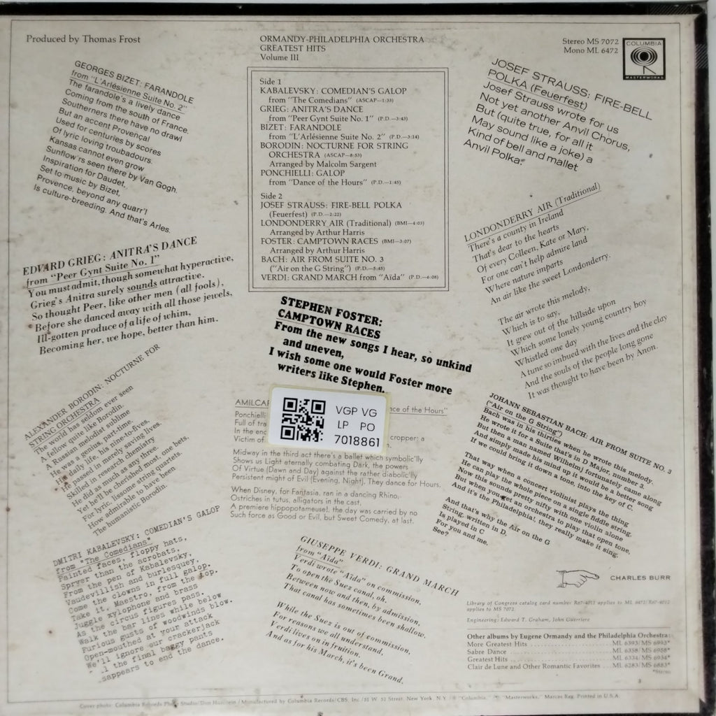 Ormandy, Philadelphia Orchestra - Volume III Greatest Hits (Vinyl)