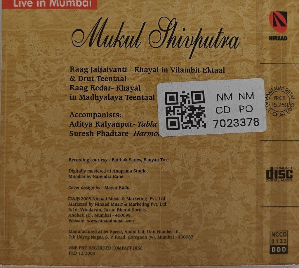 Mukul Shivputra - Live in Mumbai (CD)