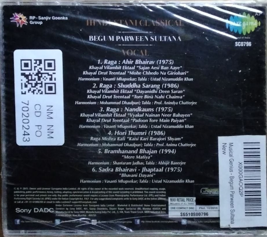 Begum Parveen Sultana - Musical Genius - Hindustani Classical (CD)