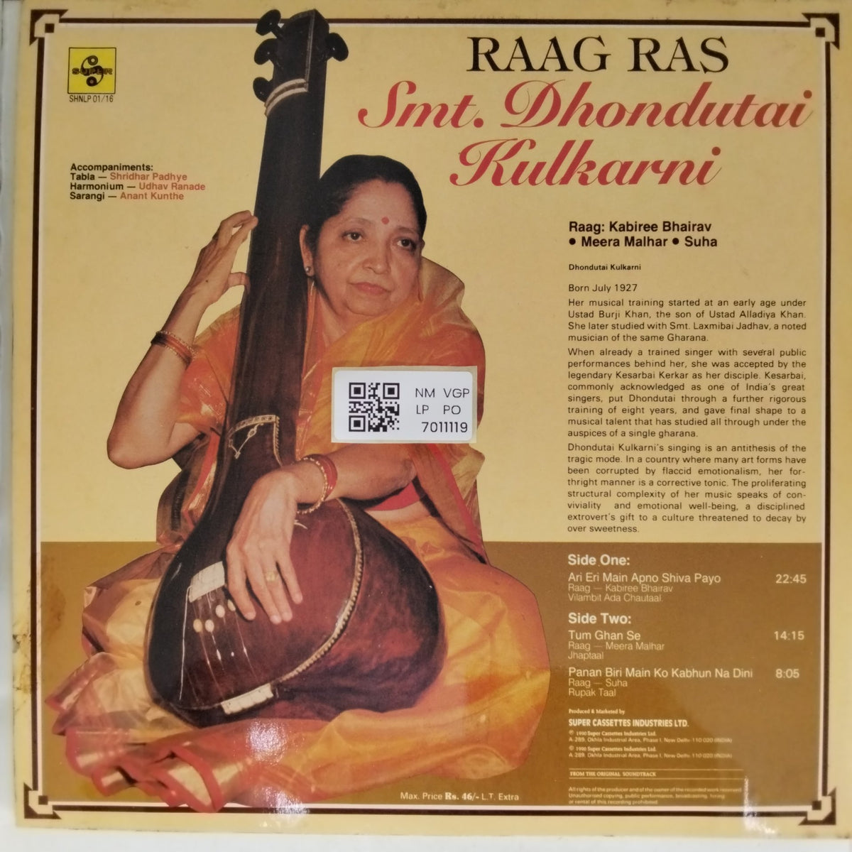 Dhondutai Kulkarni - Raag Ras (Vinyl)