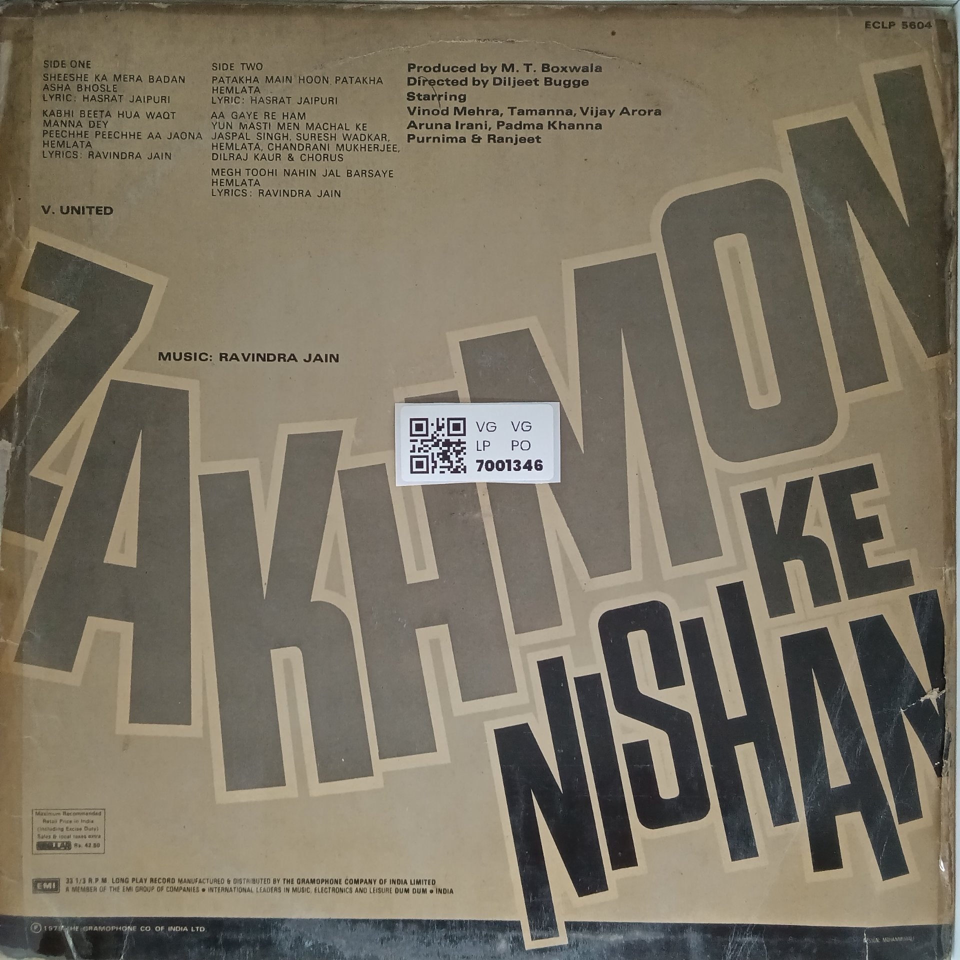 Ravindra Jain - Zakhmon Ke Nishan (Vinyl)