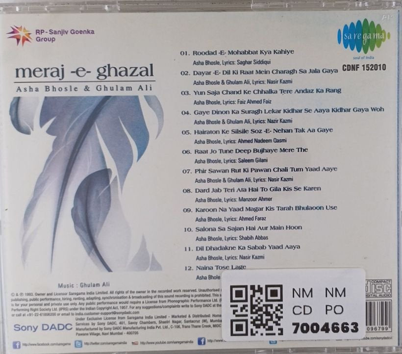 Asha Bhosle, Ghulam Ali - meraj -e- ghazal (CD)