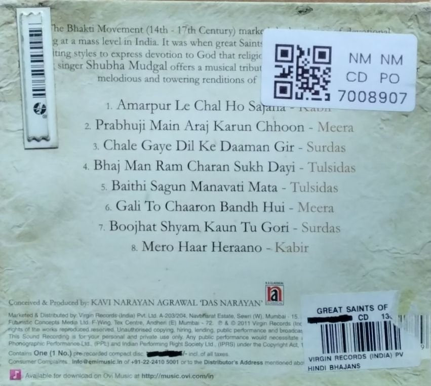 Shubha Mudgal - Great Saints of India (CD)
