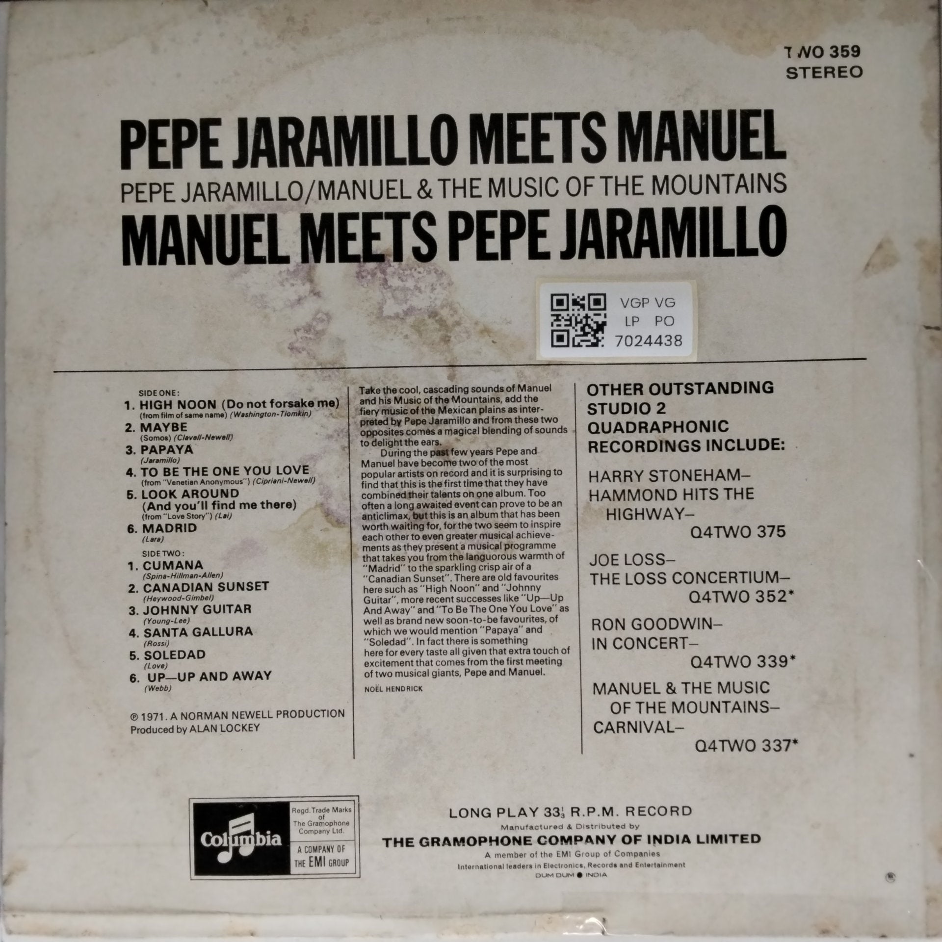 Pepe Jaramillo, Manuel & The Music of the Mountains - Manuel Meets Pepe Jaramillo (Vinyl)
