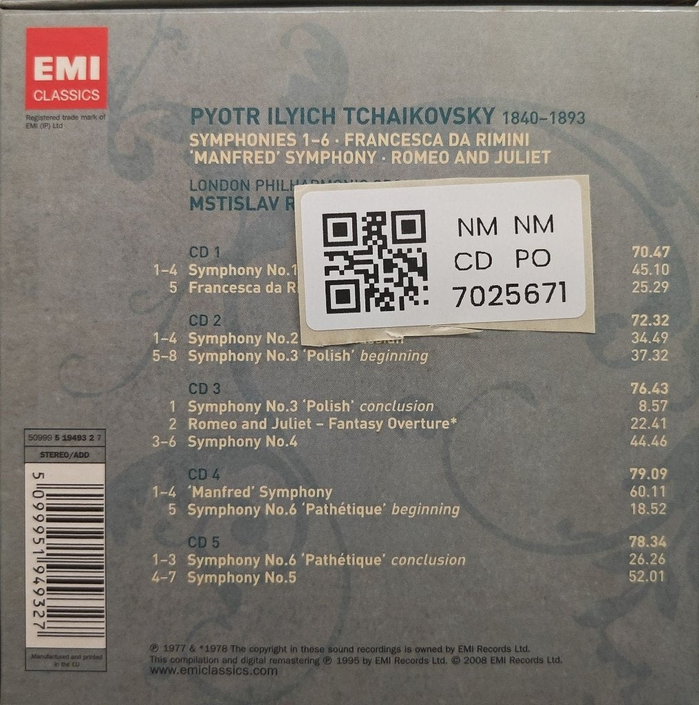 Pyotr Ilyich Tchaikovsky - Symphonies 1-6, 'Manfred' Symphony, Romeo and Juliet, Francesca da Rimini (CD) (5)