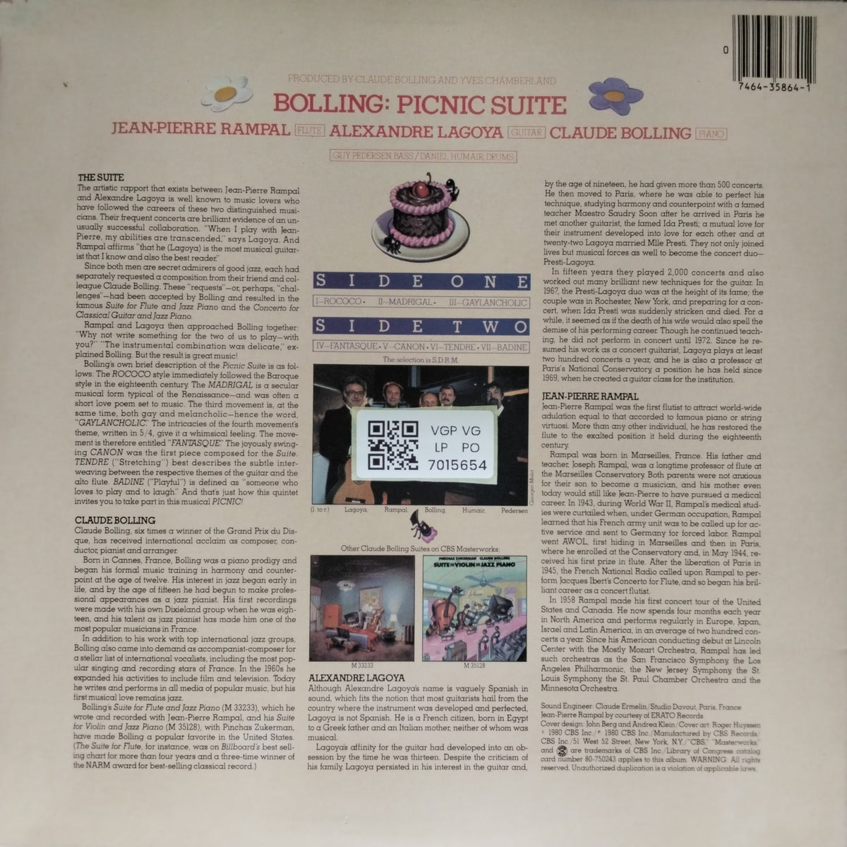 Jean-Pierre Rampal, Alexandre Lagoya, Claude Bolling - Picnic Suite (Vinyl)