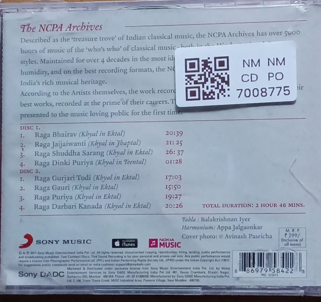 Pt. Jasraj - Masterworks from the NCPA Archives (CD) (2)