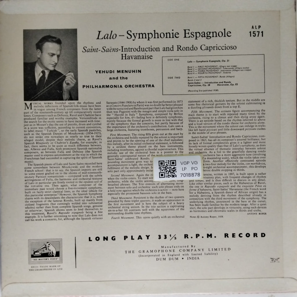Yehudi Menuhin, Philharmonia Orchestra, Sir Eugene Goossens - Symphonie Espagnole / Introduction and Rondo Capriccioso / Havanaise (Vinyl)