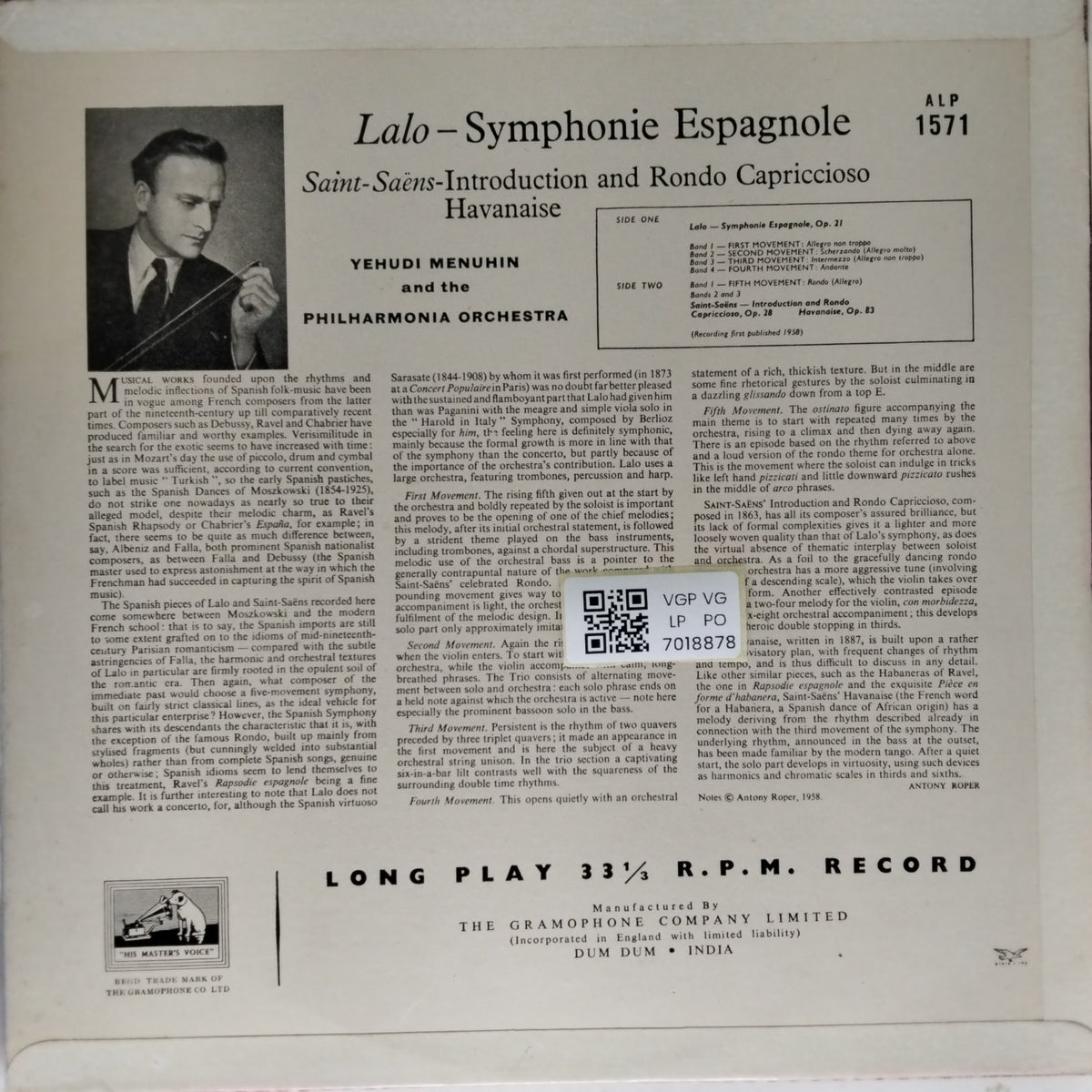 Yehudi Menuhin, Philharmonia Orchestra, Sir Eugene Goossens - Symphonie Espagnole / Introduction and Rondo Capriccioso / Havanaise (Vinyl)
