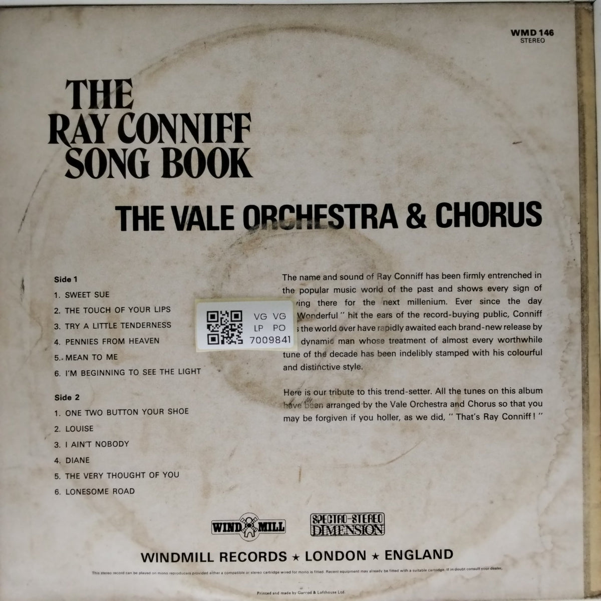 The Vale Orchestra & Chorus - The Ray Conniff Song Book (Vinyl)