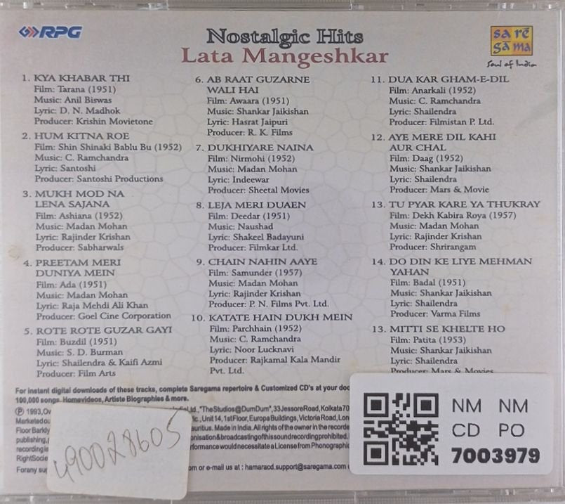 Lata Mangeshkar - Nostalgic Hits (CD)