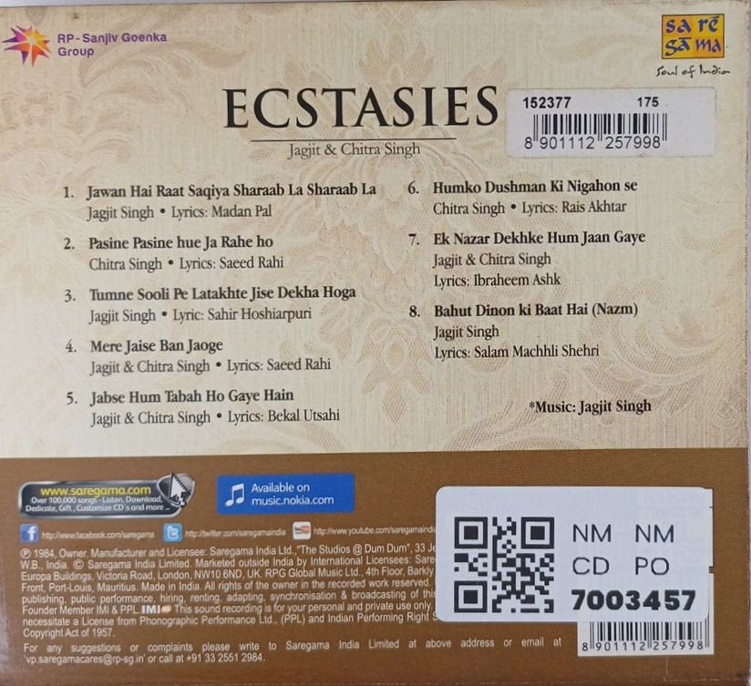 Jagjit Singh, Chitra Singh - Ecstasies (CD)