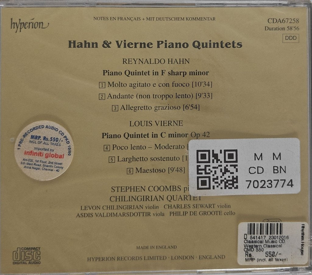 Stephen Coombs, Chilingirian Quartet - Hahn & Vierne Piano Quintets (CD)