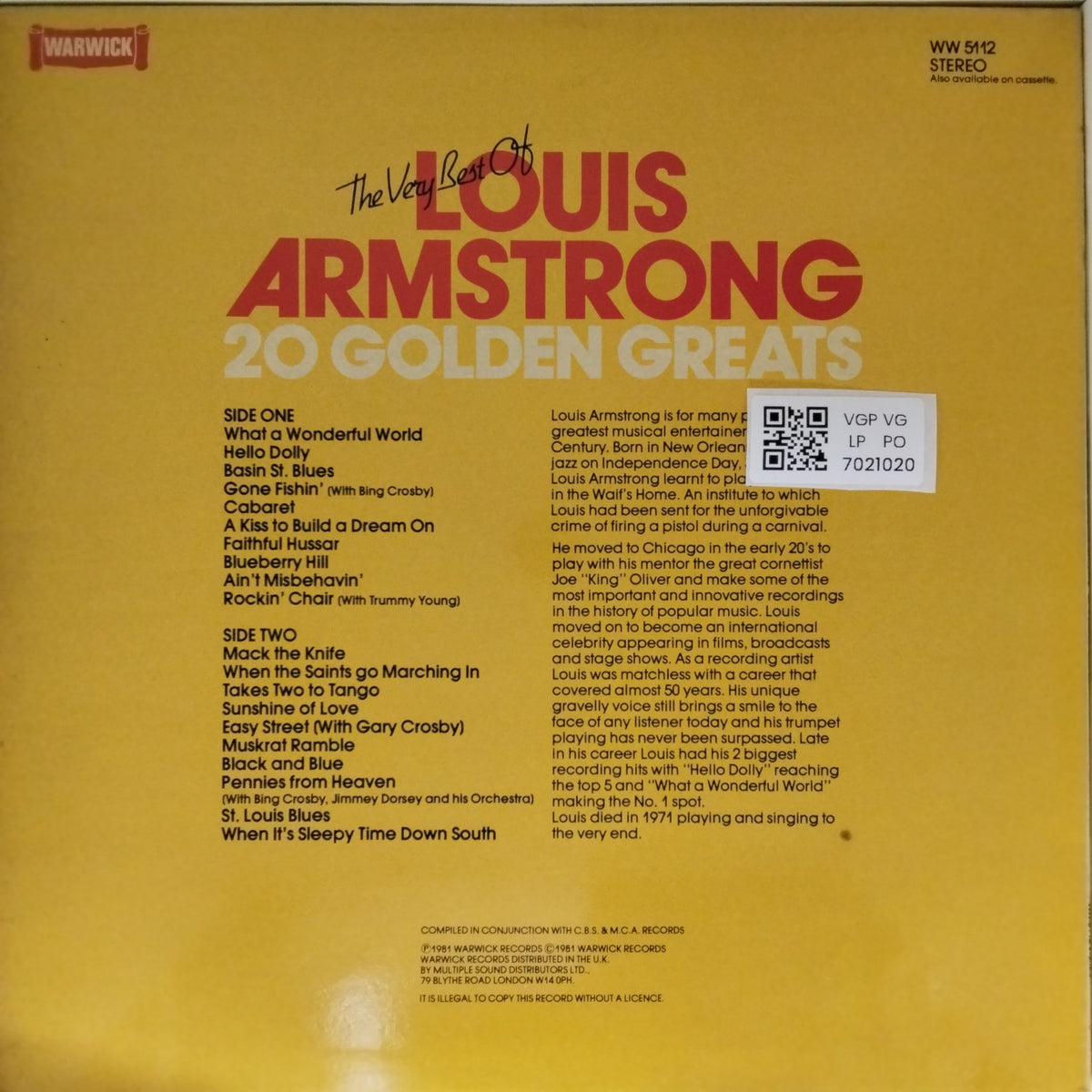 Louis Armstrong - The Very Best of Louis Armstrong: 20 Golden Greats (Vinyl)