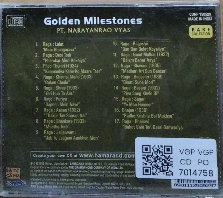 Pt. Narayanrao Vyas - Golden Milestones (CD)