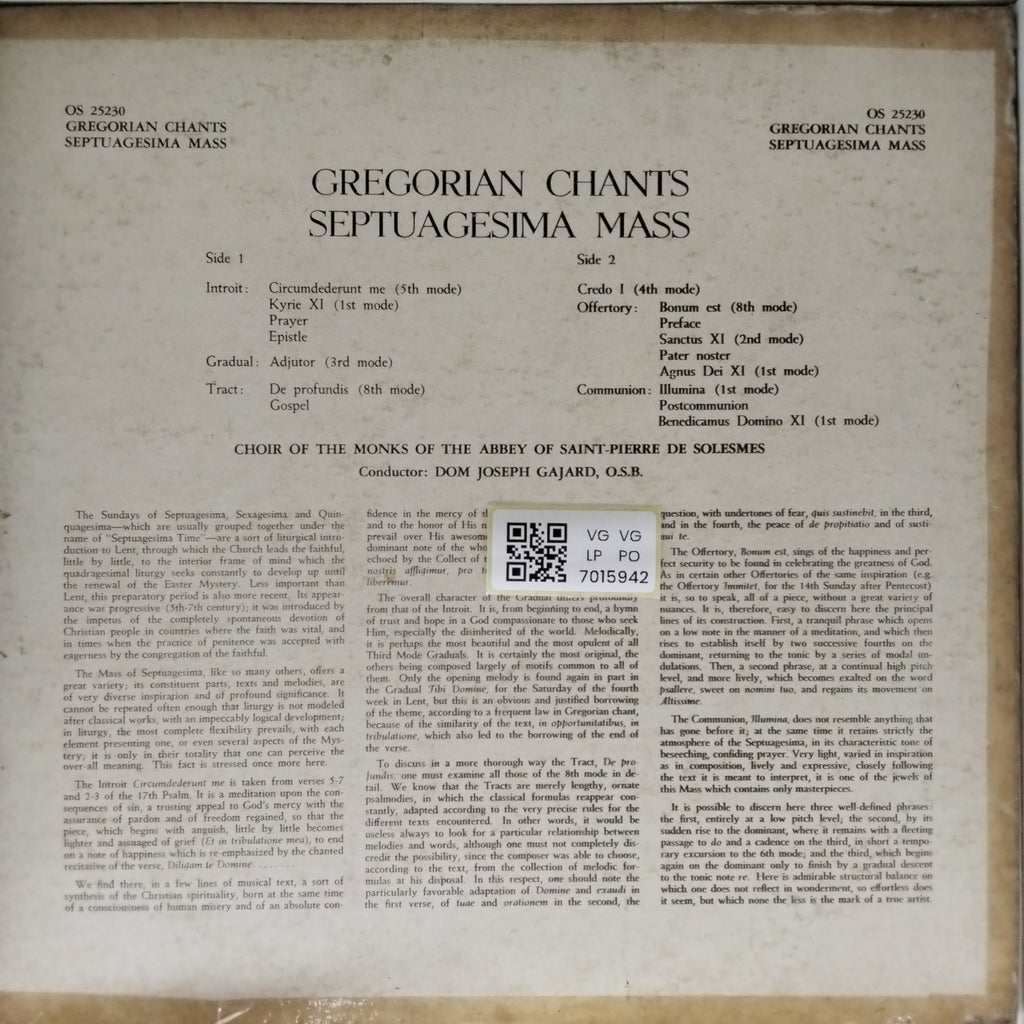 Choir of the Monks of the Abbey Saint Pierre de Solesmes - Gregorian Chants Septuagesima (Vinyl)