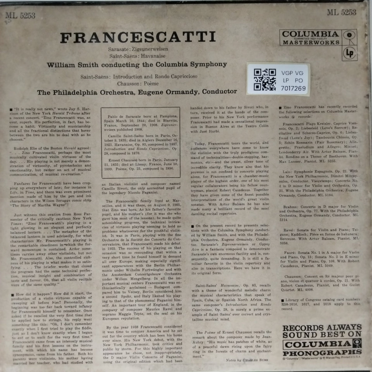 Zino Francescatti, The Philadelphia Orchestra, Eugene Ormandy - Francescatti (Vinyl)