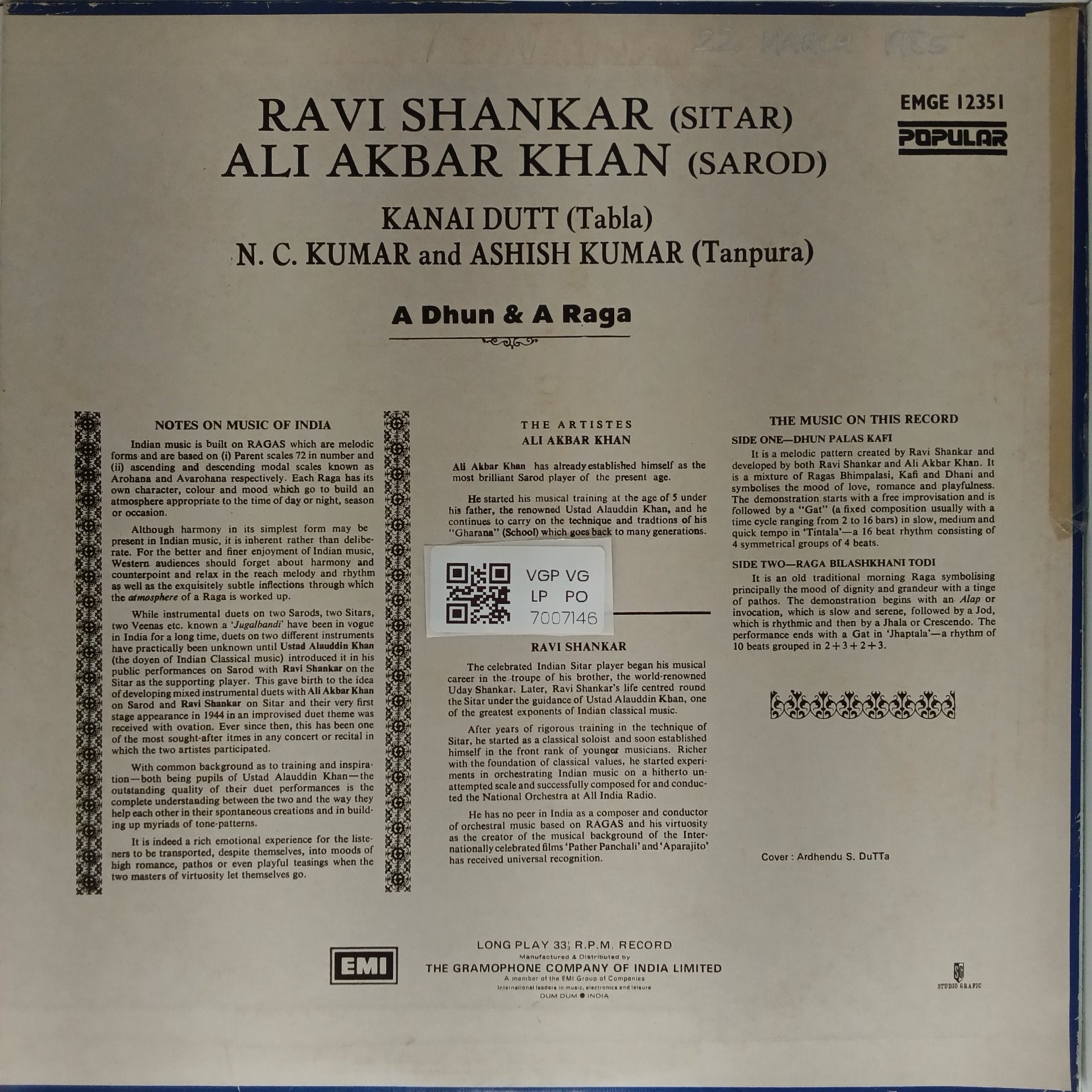 Kafi Raga Notes Ravi Shankar, Ali Akbar Khan - Dhun Palas Kafi / Raga Bilaskhani Todi ...