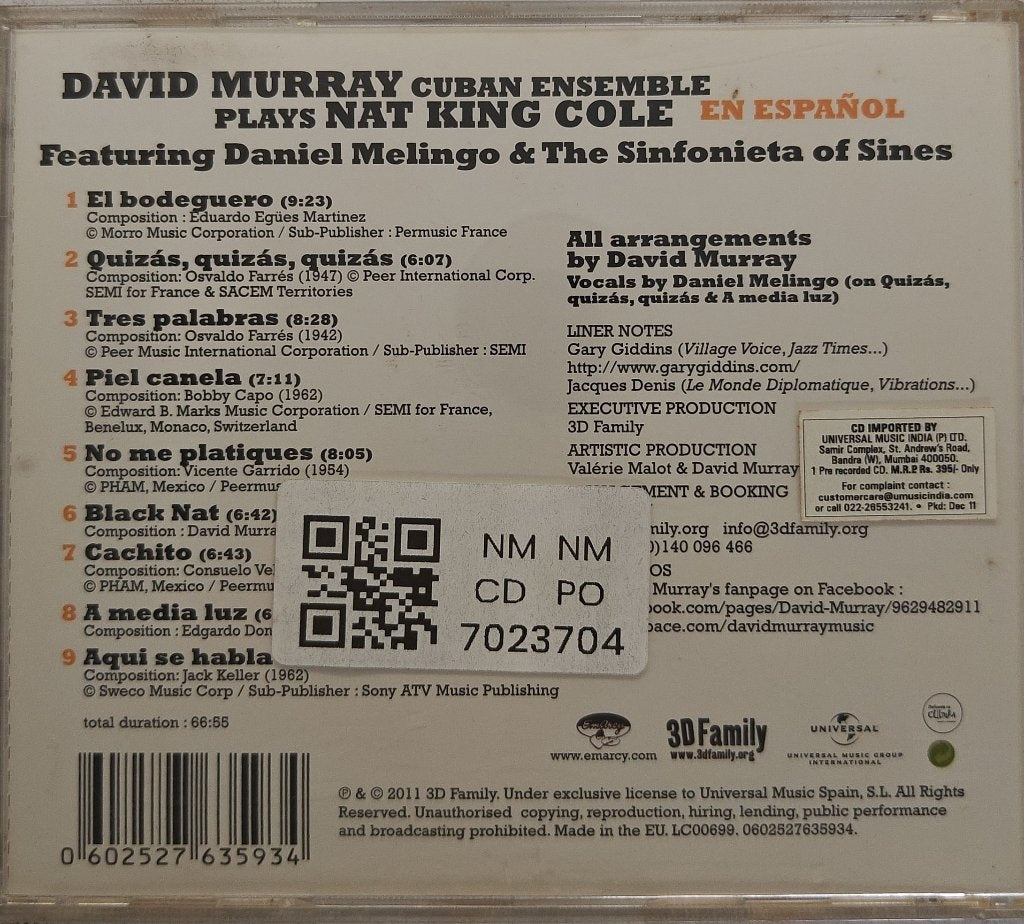 David Murray Cuban Ensemble - David Murray Cuban Ensemble Plays Nat King Cole En Español (CD)