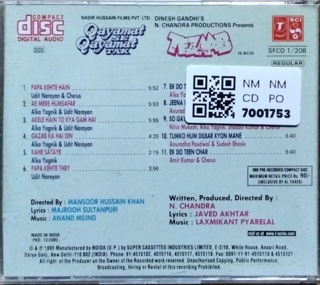 Anand Milind, Laxmikant Pyarelal - Qayamat Se Qayamat Tak / Tezaab (CD)