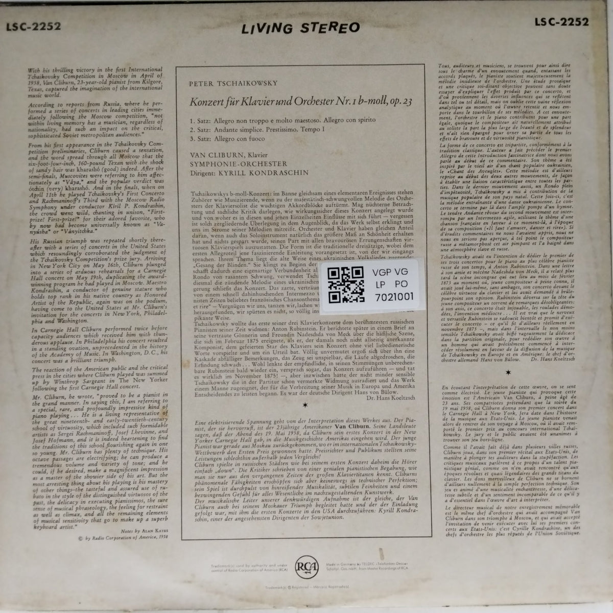 Van Cliburn, Kyrill Kondrashin - Konzert für Klavier und Orchester Nr. 1 b-moll, op. 23 (Vinyl)