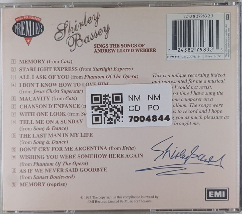 Shirley Bassey - Shirley Bassey Sings the Songs of Andrew Lloyd Webber (CD)