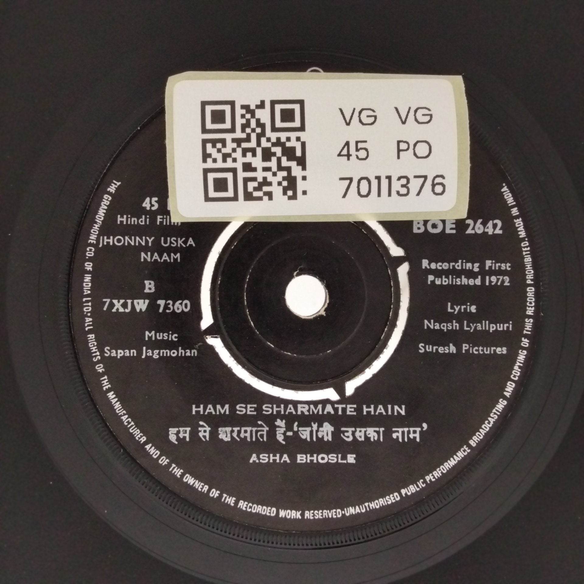 Sapan Jagmohan - Jhonny Uska Naam (45-RPM)