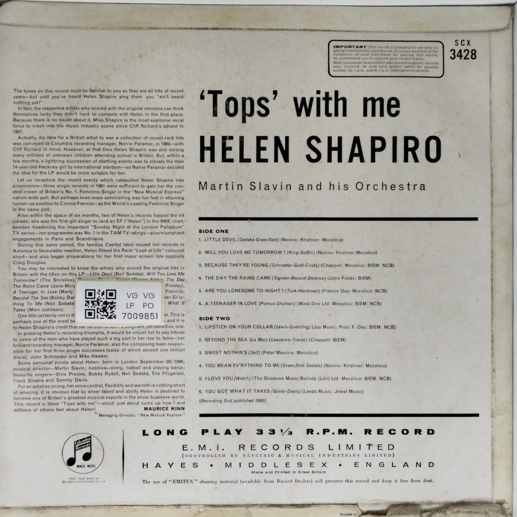 Helen Shapiro - Tops with Me (Vinyl)