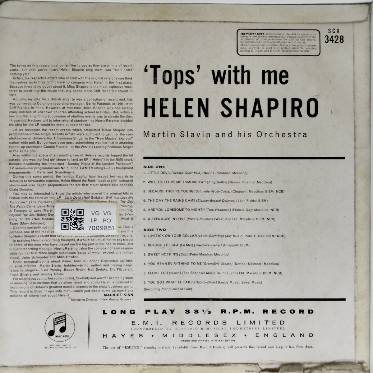 Helen Shapiro - Tops with Me (Vinyl)