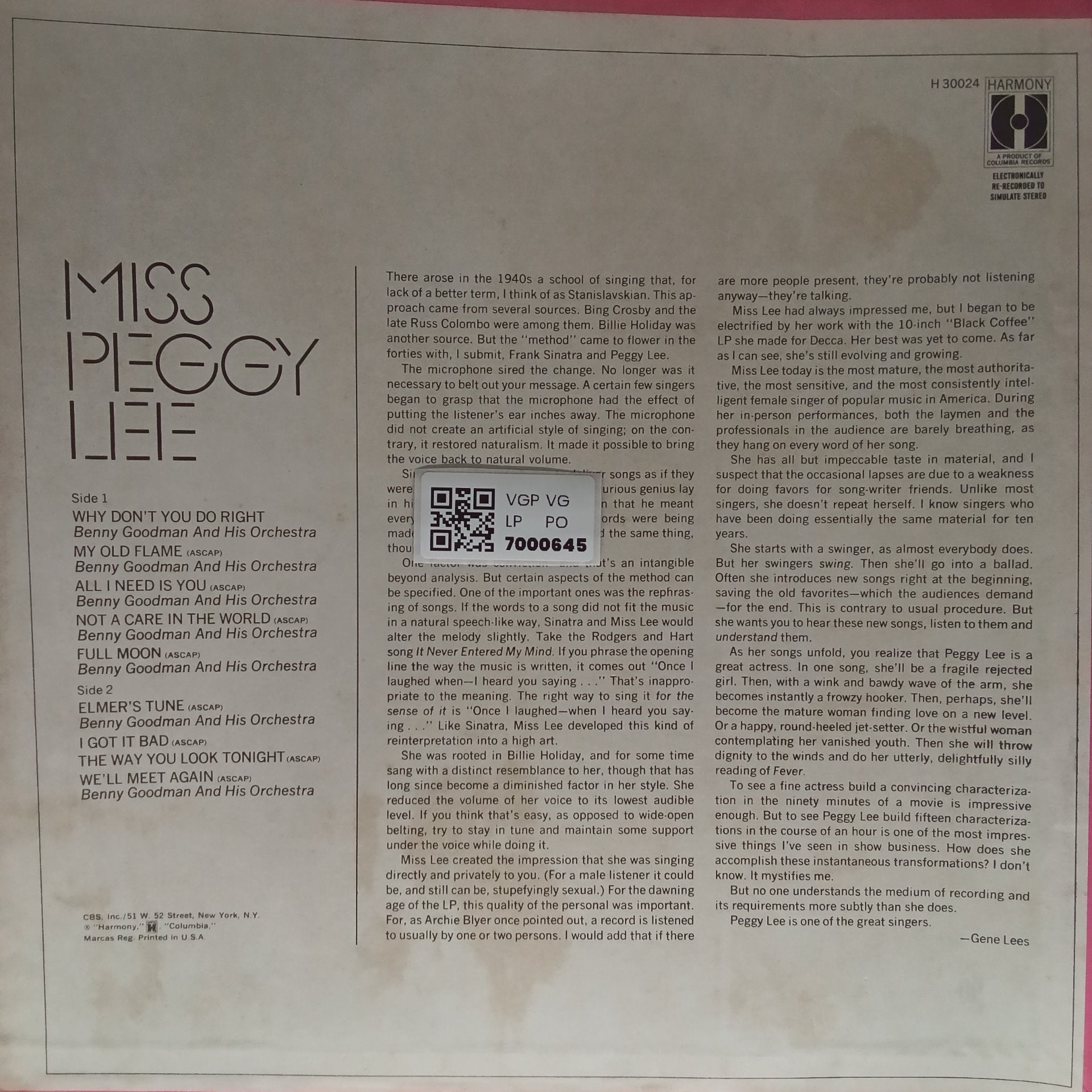 Peggy Lee - Miss Peggy Lee (Vinyl)