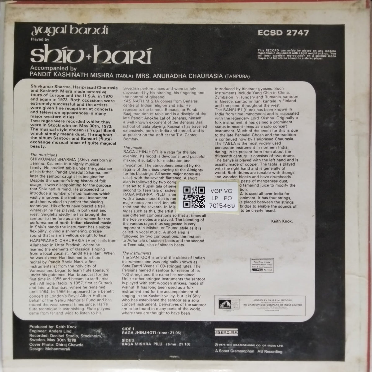 Shivkumar Sharma, Hariprasad Chaurasia - Yugal Bandi (Vinyl)