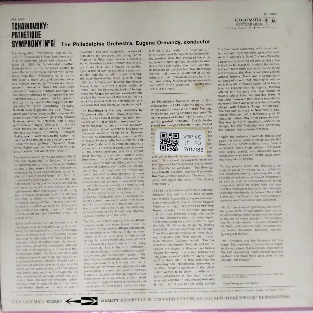 The Philadelphia Orchestra, Eugene Ormandy - Tchaikovsky: Pathétique Symphony No. 6 (Vinyl)