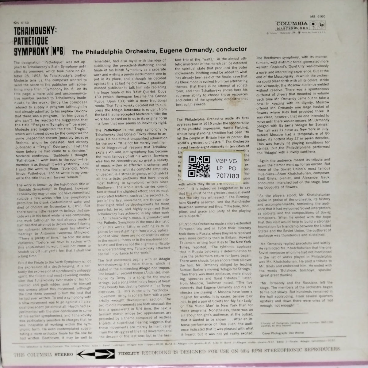 The Philadelphia Orchestra, Eugene Ormandy - Tchaikovsky: Pathétique Symphony No. 6 (Vinyl)