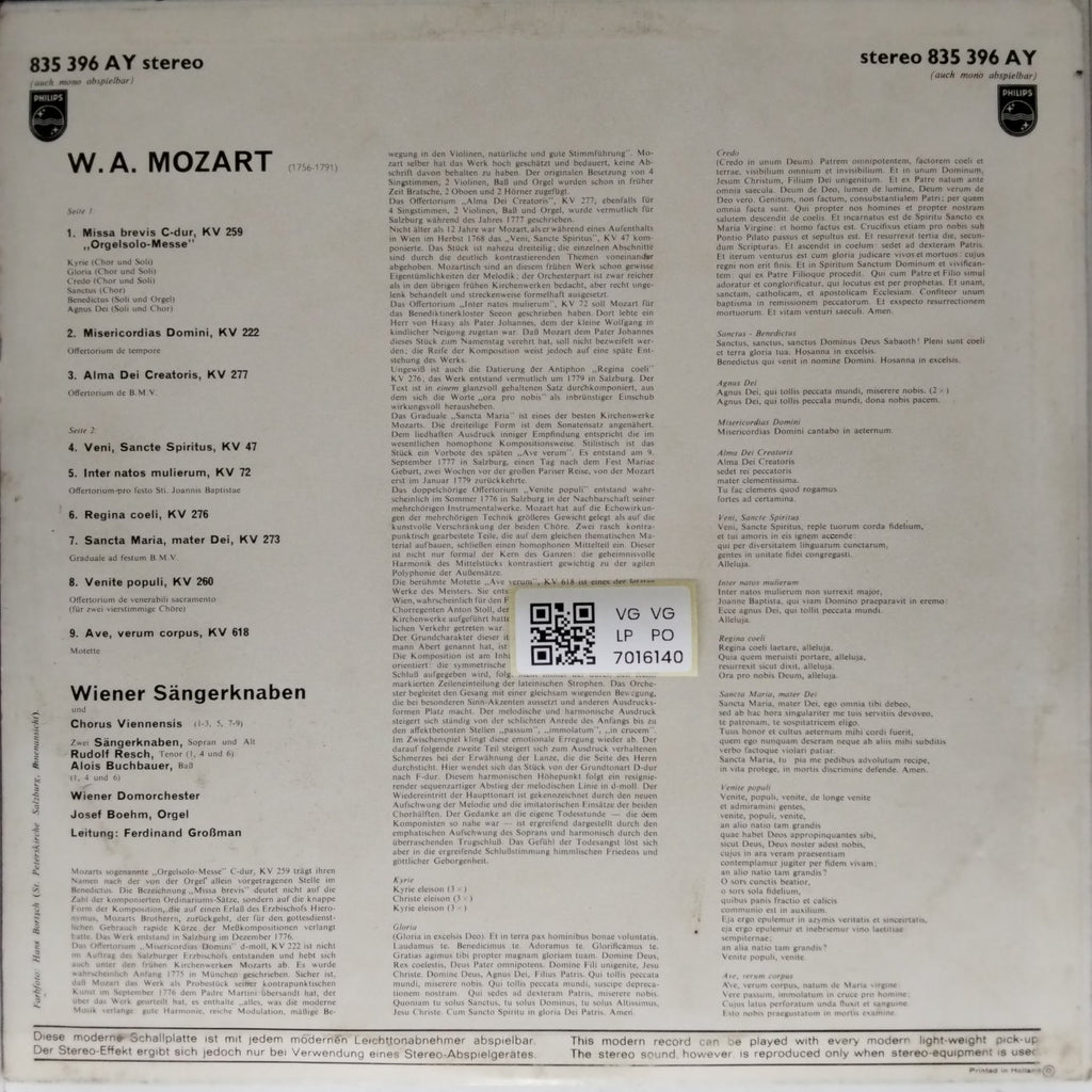 Wiener Sängerknaben - Orgelsolo-Messe, KV 259 (Vinyl)