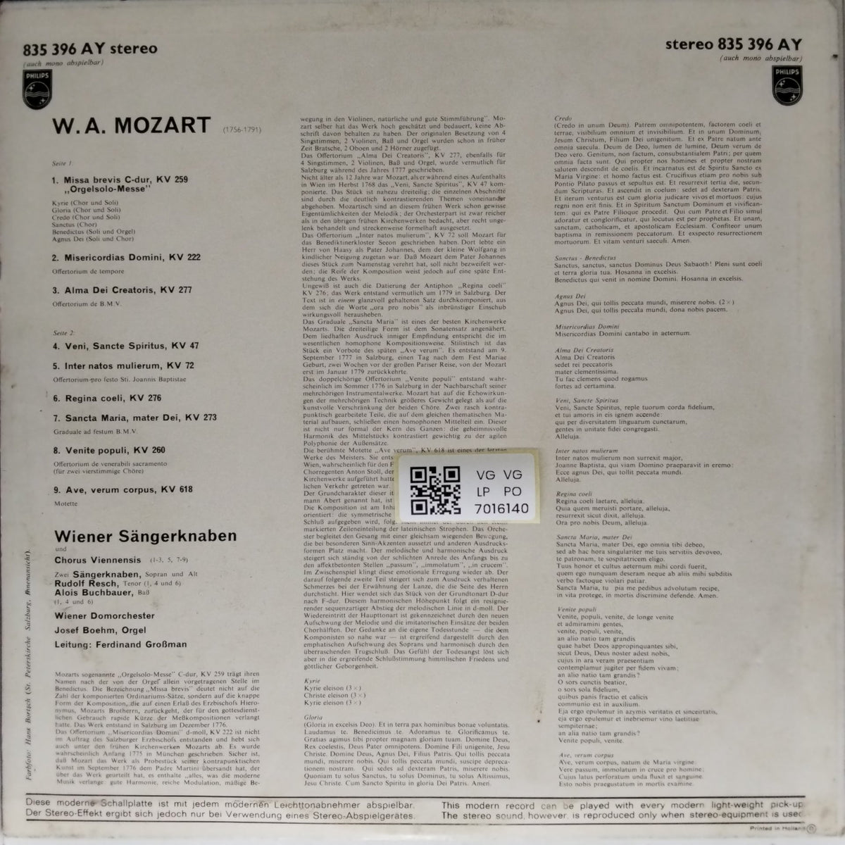Wiener Sängerknaben - Orgelsolo-Messe, KV 259 (Vinyl)