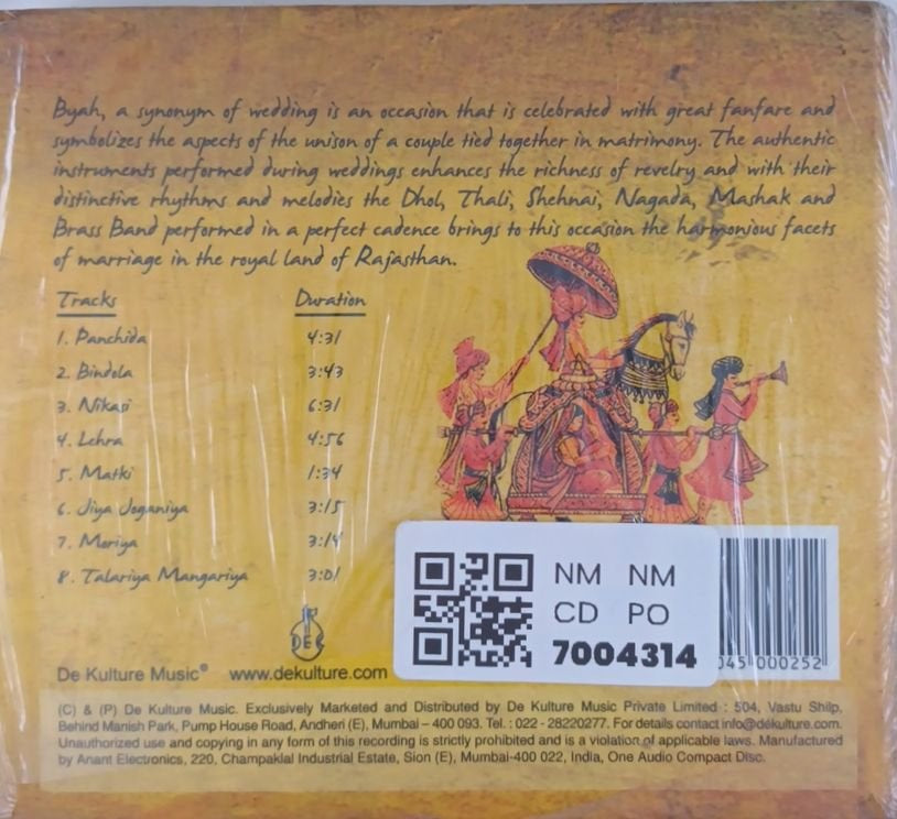 De Kulture Music - Byah: Traditional Wedding Instrumentals of Rajasthan (CD)