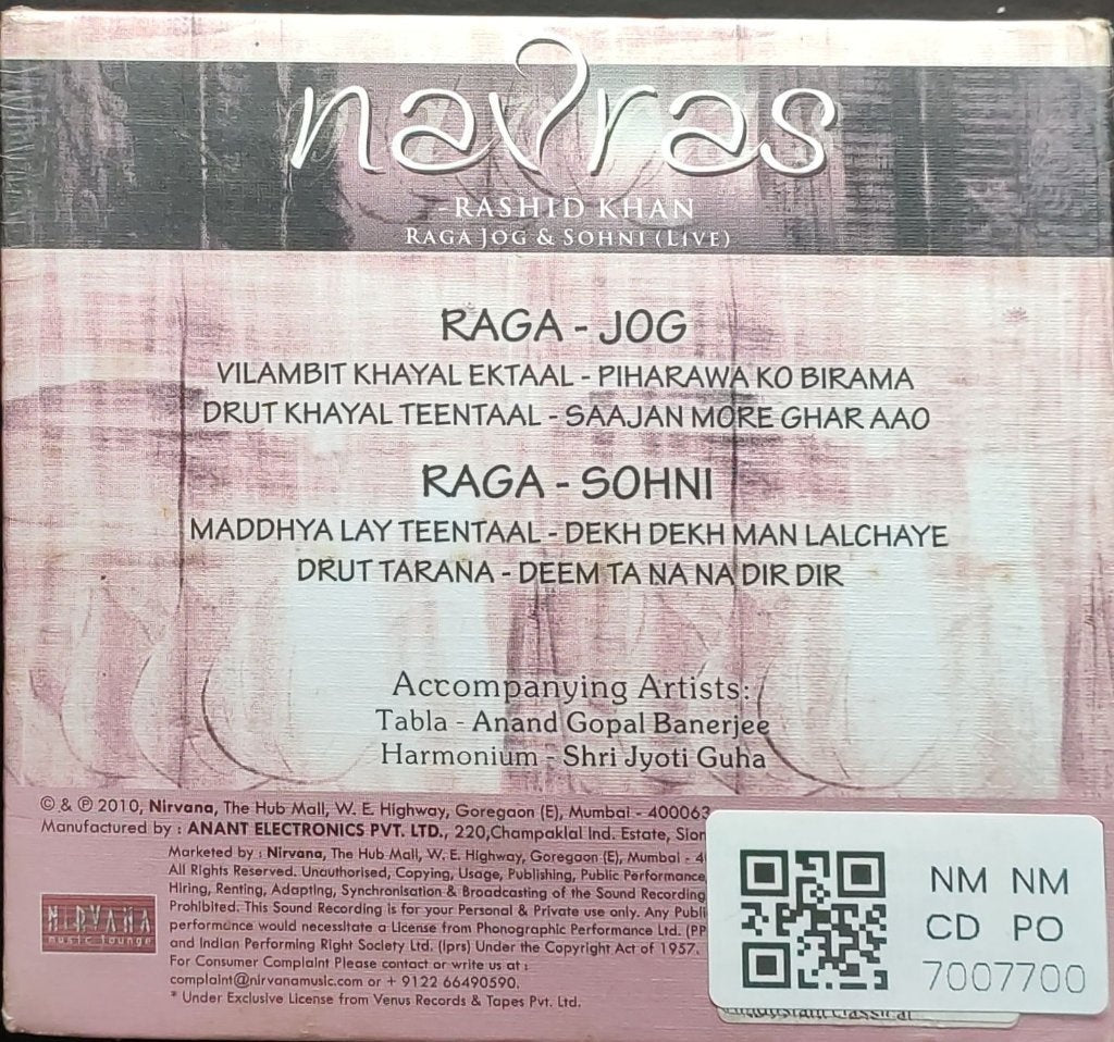 Rashid Khan - Raga Jog & Sohni (Live) (CD)