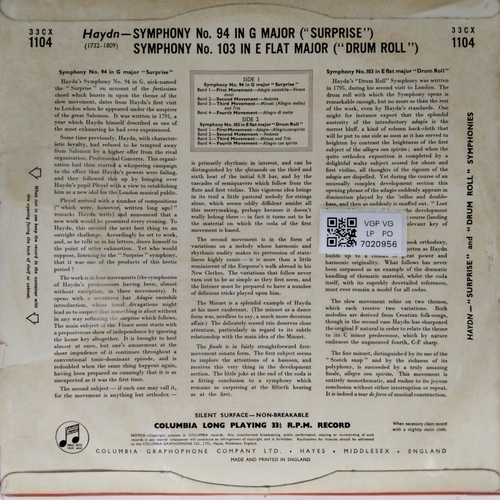Sir Thomas Beecham, Royal Philharmonic Orchestra - Haydn: Symphony No. 103 in E Flat "Drum Roll" / Symphony No. 94 in G "Surprise" (Vinyl)