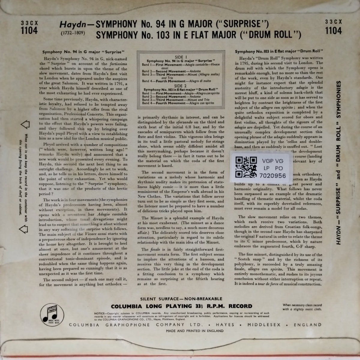 Sir Thomas Beecham, Royal Philharmonic Orchestra - Haydn: Symphony No. 103 in E Flat "Drum Roll" / Symphony No. 94 in G "Surprise" (Vinyl)