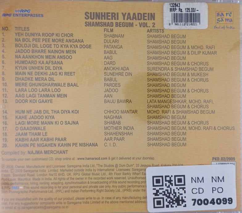 Shamshad Begum - Sunheri Yaadein - Vol. 2 (CD)