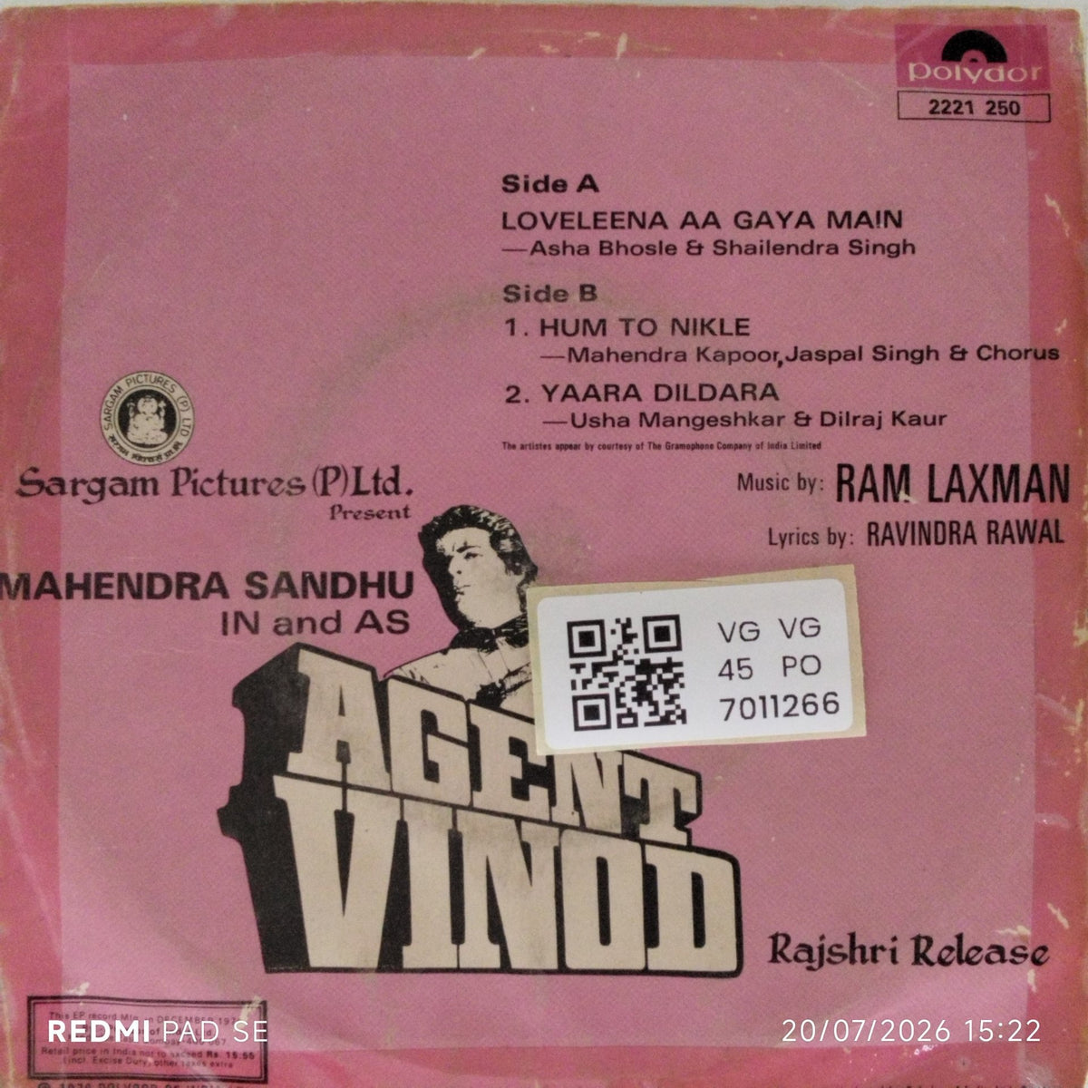 Ram Laxman - Agent Vinod (45-RPM)