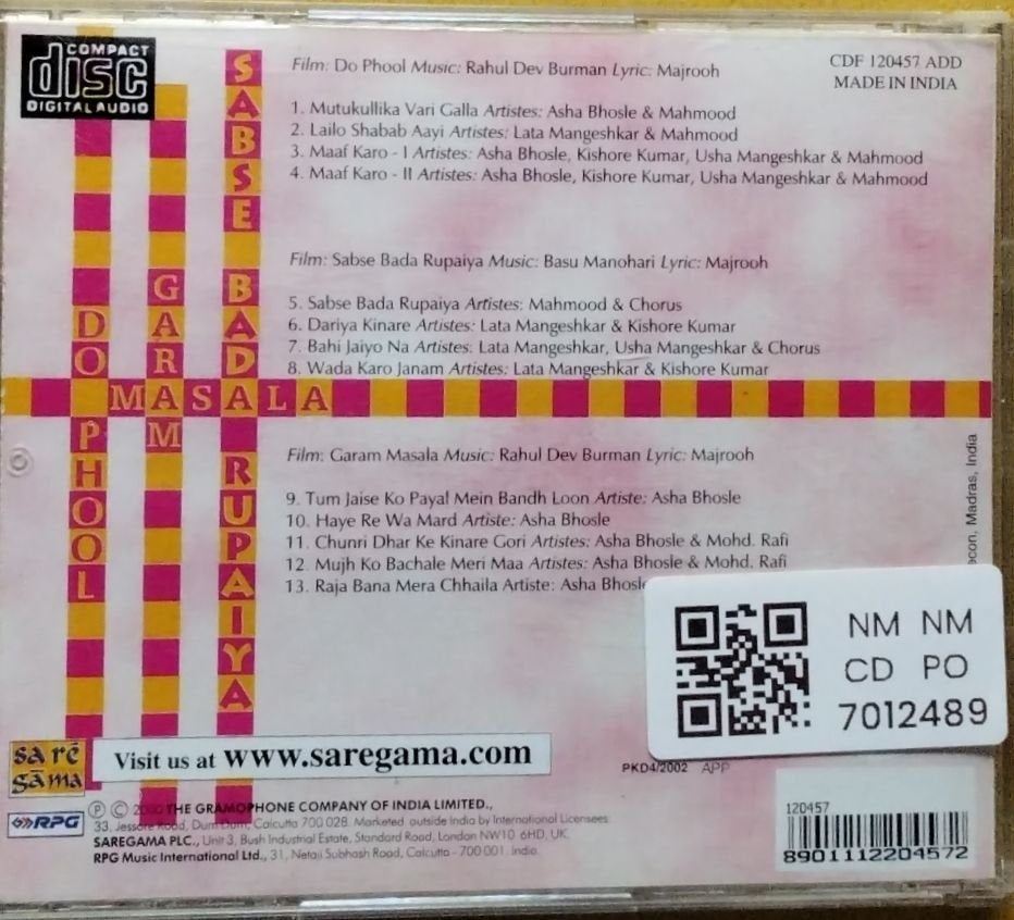 Rahul Dev Burman, Basu Manohari - Do Phool/ Sabse Bada Rupaiya/Garam Masala (CD)