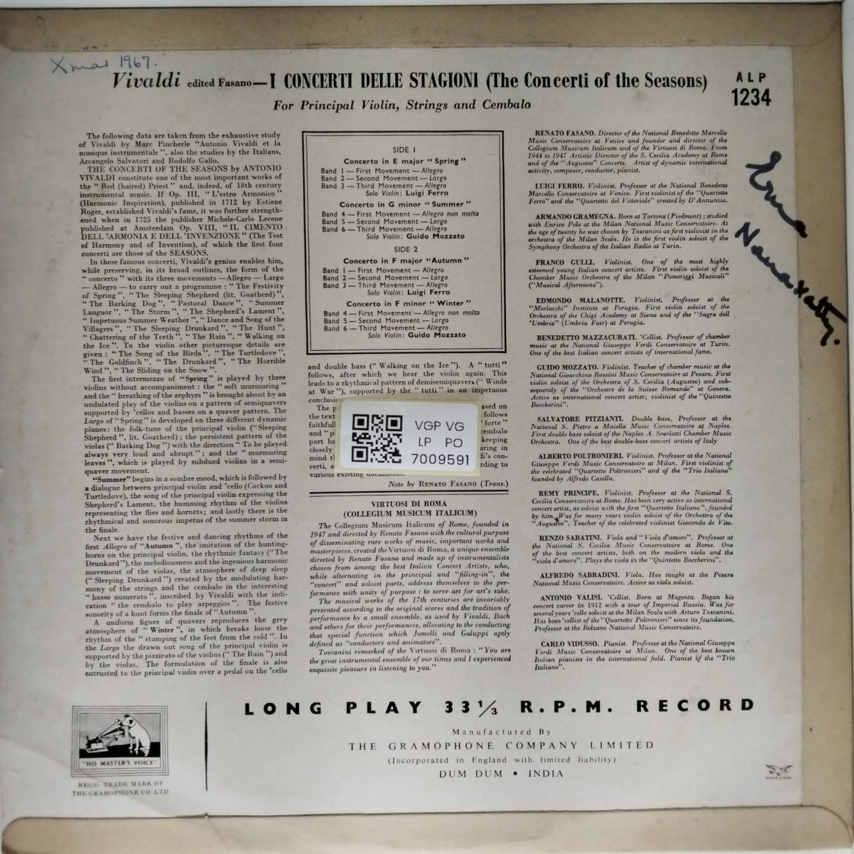 Vivaldi, Virtuosi di Roma - I Concerti delle Stagioni (The Concerti of the Seasons) (Vinyl)